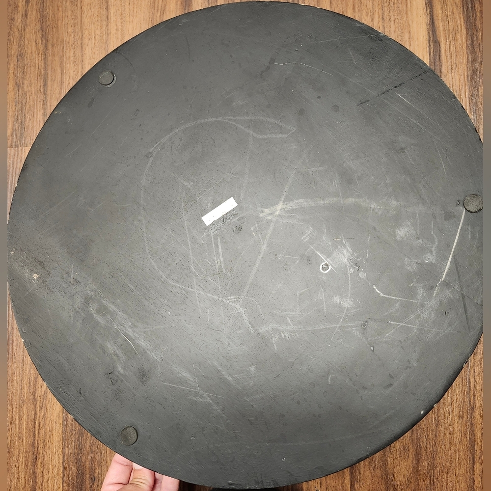 16" Diameter Black Sturdy Wood Serving Tray w Silver Tone Skeleton Handles - Picture 10 of 11
